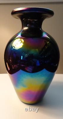 Antique Imperial Glass Free Hand Lead Lustre Iridescent 7.5 Vase