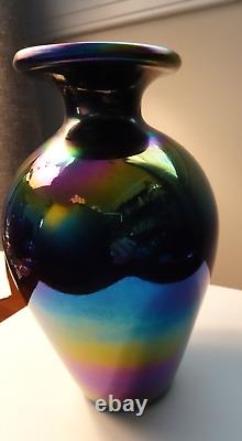 Antique Imperial Glass Free Hand Lead Lustre Iridescent 7.5 Vase