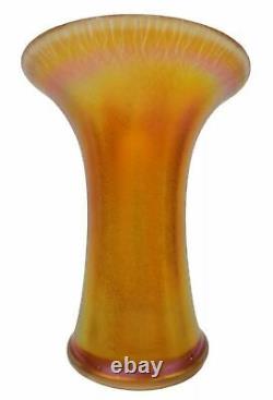 Antique Imperial Jewels Marigold Stretch Art Carnival Glass Vase Iron Cross VG