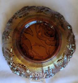Antique Imperial Open Rose Amber Iridescent Carnival Glass Bowl