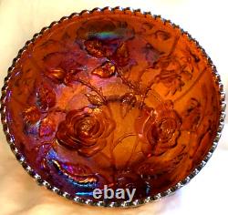 Antique Imperial Open Rose Amber Iridescent Carnival Glass Bowl