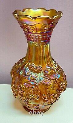 Antique Imperial Pumpkin Marigold Carnival Glass Loganberry 10 Vase ca RARE