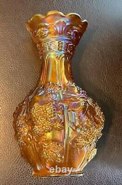 Antique Imperial Pumpkin Marigold Carnival Glass Loganberry 10 Vase ca RARE