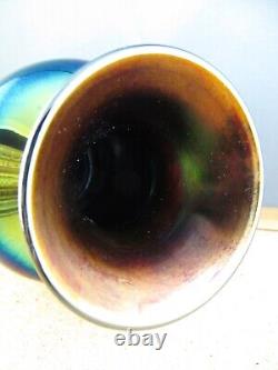Antique Imperial Rainbow Blue Lead Lustre Iridescent Carnival Art Glass Vase
