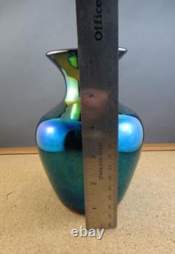 Antique Imperial Rainbow Blue Lead Lustre Iridescent Carnival Art Glass Vase