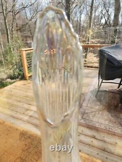 Antique L E Smith Clear Iridescent Carnival Glass Swung Vase 13.5 Tall