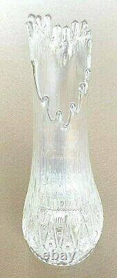 Antique L E Smith Clear Iridescent Carnival Glass Swung Vase 13.5 Tall