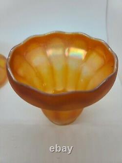 Antique Lot 3 NUART Iridescent Marigold Carnival Glass Pendant Tulip Lamp Shades