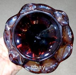 Antique MILLERSBURG Amethyst STRAWBERRY WREATH Carnival Glass RUFFLED COMPOTE