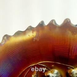 Antique Northwood Amethist Strawberry Vines Scalloped Edge Carnival Glass Bowl