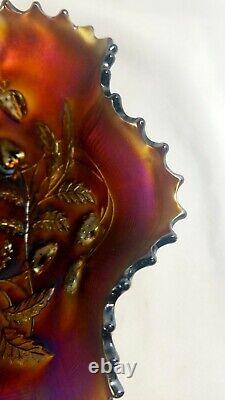 Antique Northwood Amethist Strawberry Vines Scalloped Edge Carnival Glass Bowl