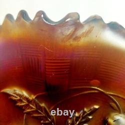 Antique Northwood Amethist Strawberry Vines Scalloped Edge Carnival Glass Bowl