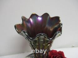 Antique Northwood Amethyst Carnival Art Glass Tree Trunk Swung 10 Tall Vase