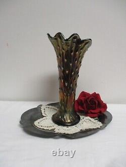 Antique Northwood Amethyst Carnival Art Glass Tree Trunk Swung 10 Tall Vase