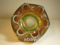 Antique Northwood Aqua Opalescent Carnival Glass Drapery Pattern Rosebowl Vase