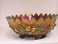 Antique Northwood Carnival Glass Acorn Burrs Berry Bowl Green Amethyst 9.25X4