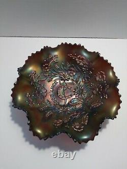 Antique Northwood Carnival Glass Good Luck Iridescent Amber/Red Bowl