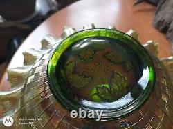 Antique Northwood Carnival Glass Grape Bowl Iridescent Green