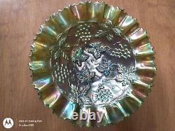 Antique Northwood Carnival Glass Grape Bowl Iridescent Green