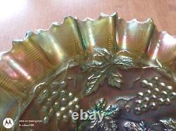 Antique Northwood Carnival Glass Grape Bowl Iridescent Green