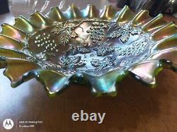 Antique Northwood Carnival Glass Grape Bowl Iridescent Green