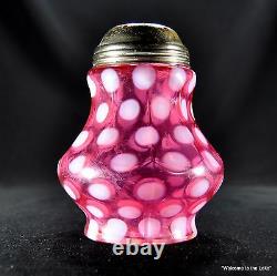 Antique Northwood Cranberry Opalescent Coin Spot Sugar Shaker/Muffineer