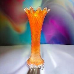 Antique Northwood Diamond Point Carnival Glass Swung Vase Dark Marigold Super