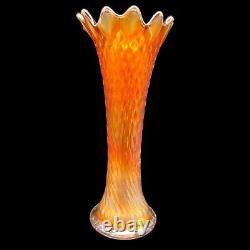 Antique Northwood Diamond Point Carnival Glass Swung Vase Dark Marigold Super