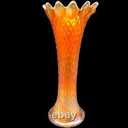 Antique Northwood Diamond Point Carnival Glass Swung Vase Dark Marigold Super