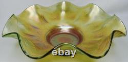 Antique Northwood Green Iridescent Carnival Glass Beads Posies Pods Ruffle Bowl