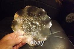 Antique Northwood Ice White Poppy Show Carnival Glass Ruffled Iridescent Bowl