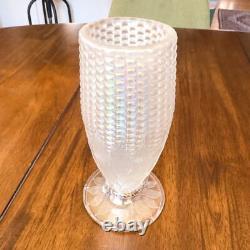 Antique Northwood White Carnival Glass Corn Vase Iridescent Stalk Leaf Base