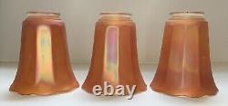 Antique NuArt Carnival Glass Lamp Shades Set Of 3 Marigold Iridescent 5.25