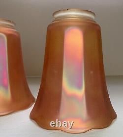 Antique NuArt Carnival Glass Lamp Shades Set Of 3 Marigold Iridescent 5.25