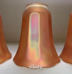 Antique NuArt Carnival Glass Lamp Shades Set Of 3 Marigold Iridescent 5.25