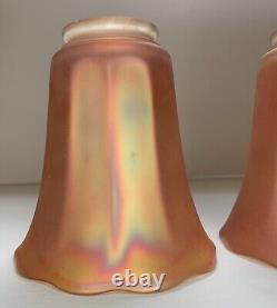 Antique NuArt Carnival Glass Lamp Shades Set Of 3 Marigold Iridescent 5.25