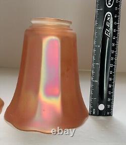 Antique NuArt Carnival Glass Lamp Shades Set Of 3 Marigold Iridescent 5.25