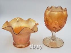 Antique Peach Opalescent Carnival Glass Fenton Hat & Dugan Dogwood Sprays