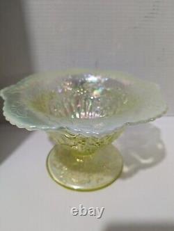 Antique Publication's Fenton Glass Topaz Opalescent Carnival Christmas Compote