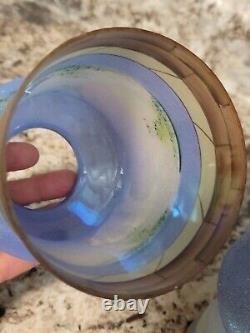 Antique Rare 4pc Carnival Glass Hand Painted Light Fixture Shades Water Scene