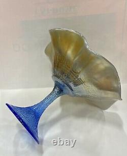 Antique Renninger Blue OPALESCENT Carnival Glass Hearts & Flowers Compote