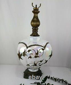 Antique Table Lamp Base Iridescent Carnival Glass No Wiring Light Hole in Bottom