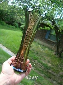 Antique Vtg Diamond Rib Fenton Carnival Glass Vase Rainbow Iridescent