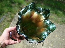Antique Vtg Diamond Rib Fenton Carnival Glass Vase Rainbow Iridescent