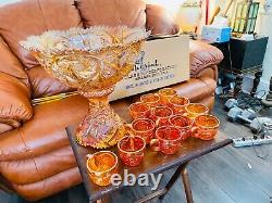 Antique Vtg Imperial Glass large carnival iridescent multi bunch bowl Cups Nos
