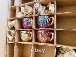 Antique Vtg Imperial Glass large carnival iridescent multi bunch bowl Cups Nos