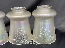 Antique Vtg Set 4 Iridescent Art Glass Lamp Shades Floral Victorian Deco Nouveau