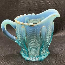 Antique northwood carnival glass blue opalescent drapery sugar and creamer