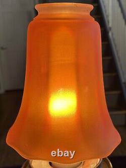 Antique set 9 NUART style Orange? Iridescent Carnival Glass Fluted Shades 1900s