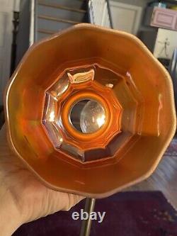 Antique set 9 NUART style Orange? Iridescent Carnival Glass Fluted Shades 1900s